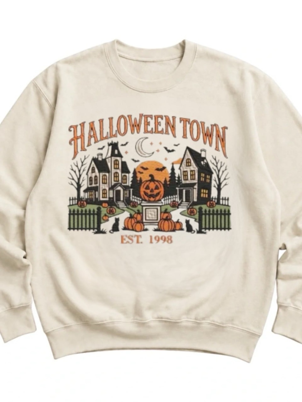 Cream Halloween Town Graphic Sweatshirt